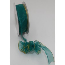 .875 Inch Jade Pull A Bow Ribbon With A Gold Stripe Accents, 7/8 Inch x 25 Yards (Lot of 1 Spool) SALE ITEM